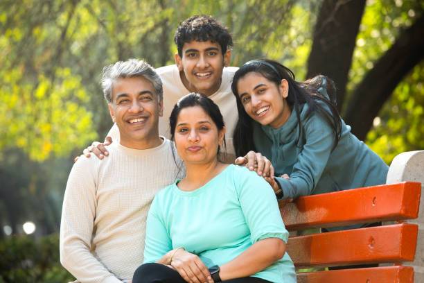 Portrait of happy Indian family away from addiction