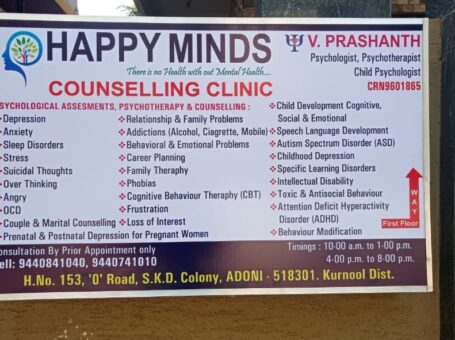 Happy Minds Clinic, Adoni, Kurnool Dist, Andhra Pradesh – 518301