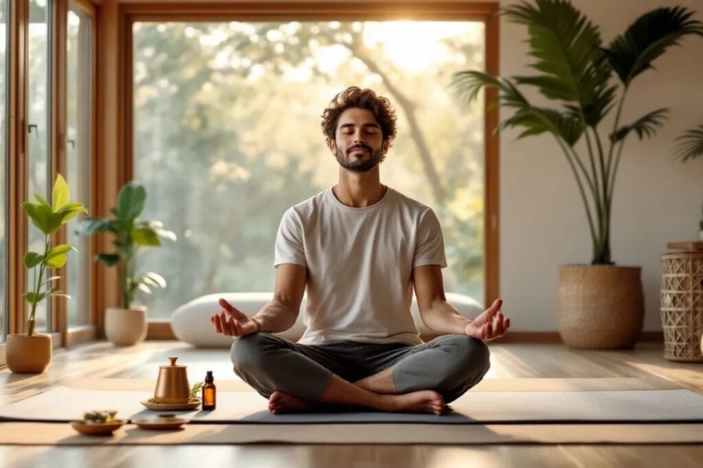 Ayurvedic meditation for addiction recovery in India.