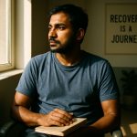 A person looking sad seems to be under the influence of alcohol addiction.