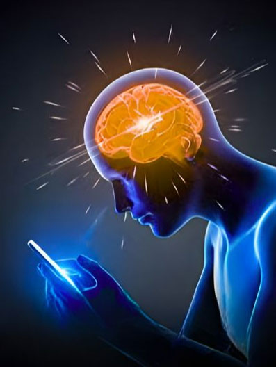 Animated visual showing a person watching their phone with highlighted brain activity.